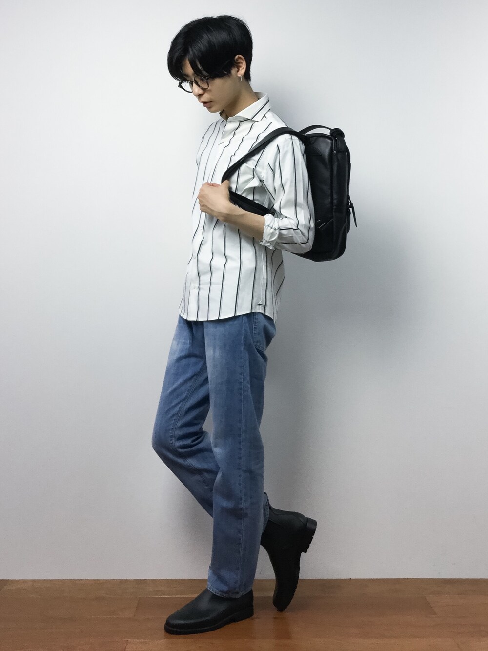 Yさんの「グログランストライプ ワイドカラーシャツ（TAKEO KIKUCHI）」を使ったコーディネート