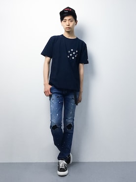 「n(n) BY NUMBER (N)INE（エヌエヌバイナンバーナイン）のアイテム（パンツ）」を使った、Yさん（メンズ・184cm）の夏コーディネート