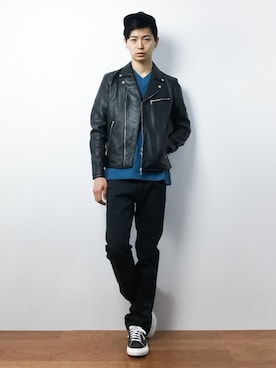 「BEAMS（ビームス）のアイテム（ライダースジャケット）」を使った、Yさん（メンズ・184cm）の夏コーディネート