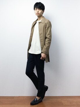 「NAVAL（ナバル）のアイテム（ステンカラーコート）」を使った、Yさん（メンズ・184cm）の秋コーディネート
