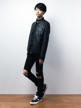 「CASPER JOHN（キャスパージョン）のアイテム（ライダースジャケット）」を使った、Yさん（メンズ・184cm）の秋コーディネート