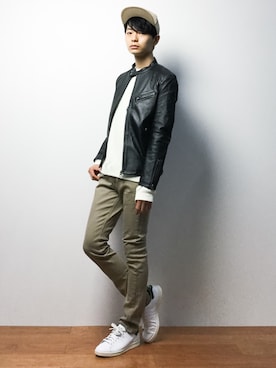 「FLASH REPORT（フラッシュリポート）のアイテム（帽子）」を使った、Yさん（メンズ・184cm）の秋コーディネート