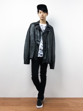 「unrelaxing（アンリラクシング）のアイテム（ライダースジャケット）」を使った、Yさん（メンズ・184cm）の秋コーディネート