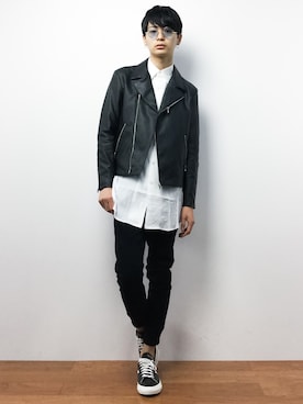 「417 EDIFICE（フォーワンセブンエディフィス）のアイテム（ライダースジャケット）」を使った、Yさん（メンズ・184cm）の秋コーディネート