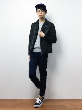 「BEAMS（ビームス）のアイテム（ライダースジャケット）」を使った、Yさん（メンズ・184cm）の秋コーディネート
