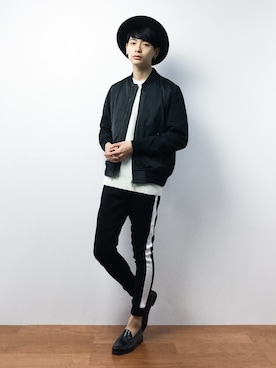 「ツバ広ハット」｜「アイテム（MA-1）」を使った、Yさん（メンズ・184cm）の秋コーディネート