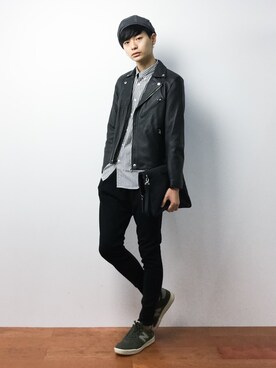 「STUDIOUS（ステュディオス）のアイテム（ライダースジャケット）」を使った、Yさん（メンズ・184cm）の秋コーディネート