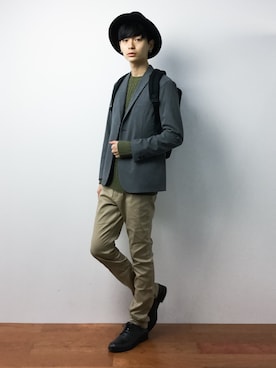 「VIBGYOR（ヴィブジョー）の【VIBGYOR】ストレッチ ツイル 5ポケット チノパンツ／ストレッチスキニーパンツ/デニムパンツ(BI)（チノパンツ）」を使った、Yさん（メンズ・184cm）の秋コーディネート