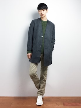 「ノーカラー」｜「アイテム（チェスターコート）」を使った、Yさん（メンズ・184cm）の秋コーディネート