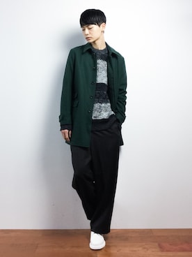 「Denime（ドゥニーム）のアイテム（ステンカラーコート）」を使った、Yさん（メンズ・184cm）の秋コーディネート
