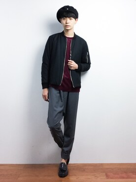 「STUDIOUS（ステュディオス）のアイテム（MA-1）」を使った、Yさん（メンズ・184cm）の秋コーディネート