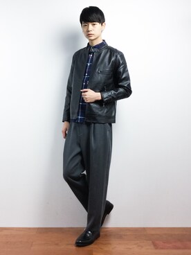 「ZIP FIVE（ジップファイブ）のアイテム（ライダースジャケット）」を使った、Yさん（メンズ・184cm）の秋コーディネート