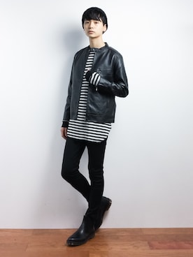 「ZIP FIVE（ジップファイブ）のアイテム（ライダースジャケット）」を使った、Yさん（メンズ・184cm）の秋コーディネート
