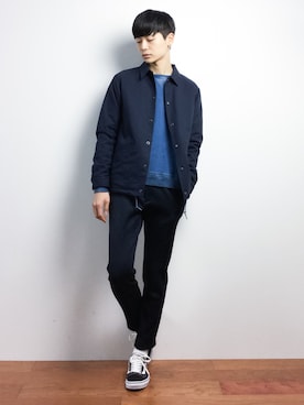 「アイテム（スウェット、ブルー系）」を使った、Yさん（メンズ・184cm）の秋コーディネート