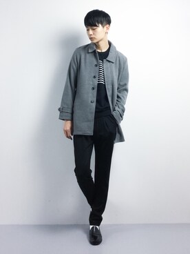 「UP START（アップスタート）のアイテム（ステンカラーコート）」を使った、Yさん（メンズ・184cm）の秋コーディネート