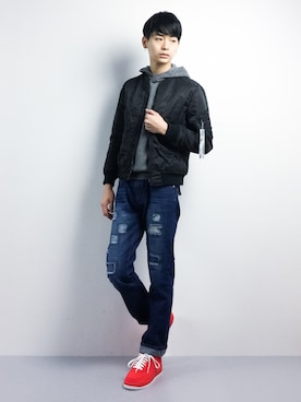 「STUDIOUS（ステュディオス）のアイテム（MA-1）」を使った、Yさん（メンズ・184cm）の秋コーディネート