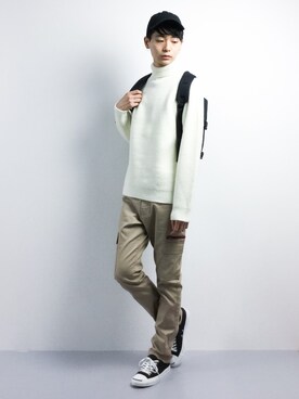 「MONKEY TIME（モンキータイム）のアイテム（ニット/セーター）」を使った、Yさん（メンズ・184cm）の秋コーディネート