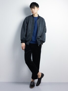 「JUNRED（ジュンレッド）のアイテム（MA-1）」を使った、Yさん（メンズ・184cm）の冬コーディネート