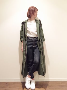 「CLANE（クラネ）のアイテム（ミリタリージャケット）」を使った、安田美沙子さん（レディース・162cm）の春コーディネート
