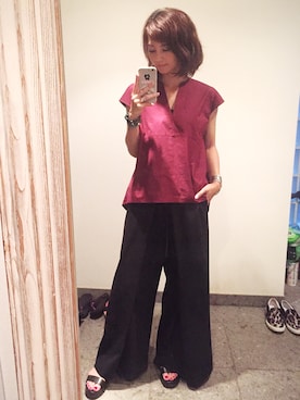 「FLORENT（フローレント）のアイテム（シャツ/ブラウス）」を使った、安田美沙子さん（レディース・162cm）の夏コーディネート