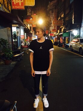 「Levi's（リーバイス）のアイテム（デニムパンツ、ブラック系）」を使った、秋刀さん（メンズ・167cm）の夏コーディネート