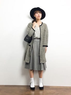 「FRAMeWORK（フレームワーク）のアイテム（ノーカラージャケット）」を使った、内山陽菜さん（レディース・160cm）の冬コーディネート