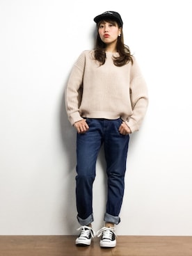 「CONVERSE（コンバース）の【JJ7月号掲載】【converse】ジャックパーセルスニーカー（スニーカー）」を使った、内山陽菜さん（レディース・149cm）の冬コーディネート
