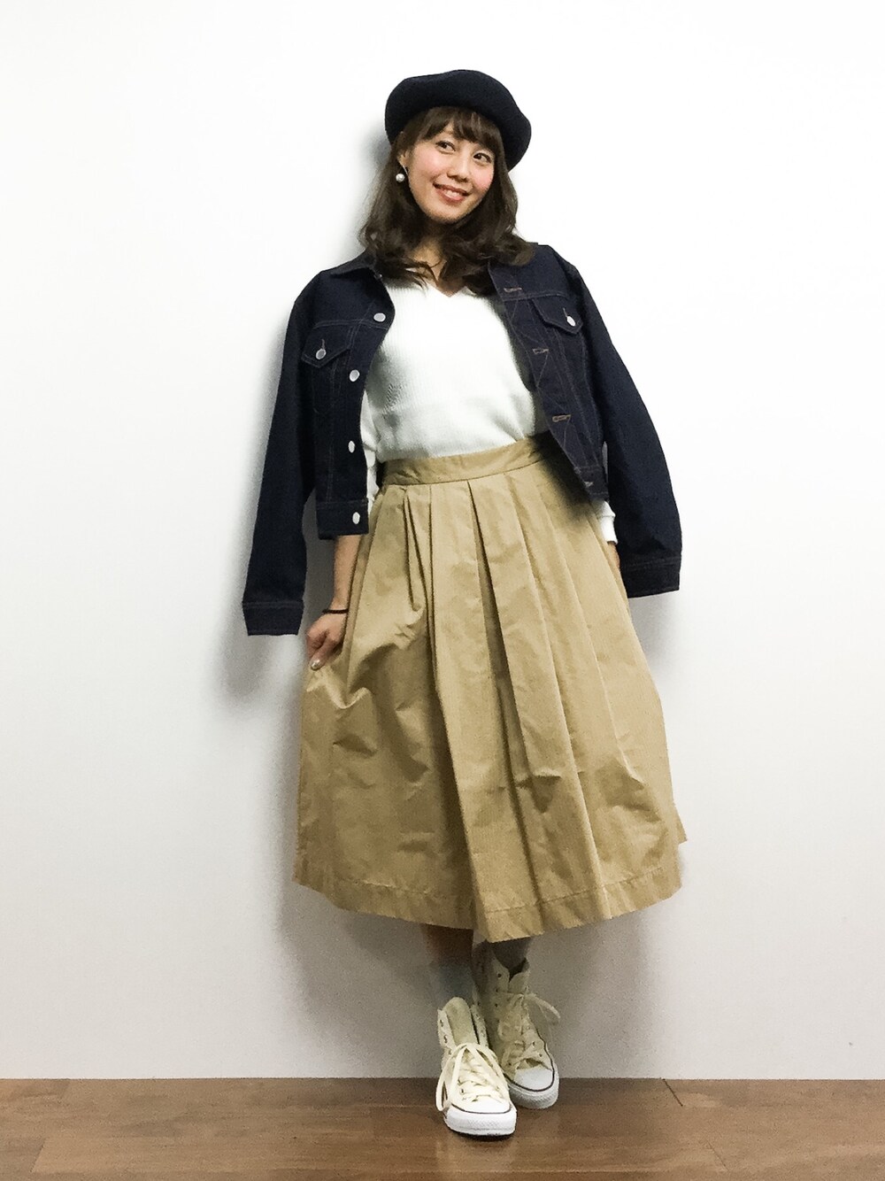 「AZUL by moussyの9.8ozストレートヨークGジャン（その他アウター、ブルー系）」を使った、内山陽菜さん（レディース・149cm）の春コーディネートの1枚目の写真