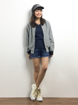 「ANAP（アナップ）のアイテム（ブルゾン）」を使った、内山陽菜さん（レディース・149cm）の春コーディネート