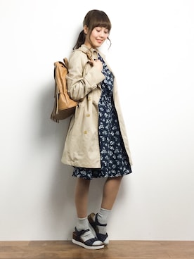 「フリンジバッグ」｜「アイテム（トレンチコート）」を使った、内山陽菜さん（レディース・149cm）の春コーディネート