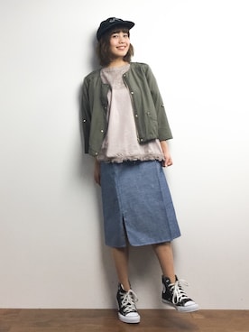 「TIENS ecoute（ティアンエクート）のアイテム（ジャケット/アウター）」を使った、内山陽菜さん（レディース・149cm）の春コーディネート