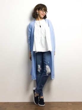 「POKER（ポーカー）のアイテム」を使った、内山陽菜さん（レディース・149cm）の春コーディネート