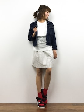 「JOURNAL STANDARD LUXE（ジャーナルスタンダード　ラックス）のアイテム（デニムジャケット）」を使った、内山陽菜さん（レディース・149cm）の春コーディネート
