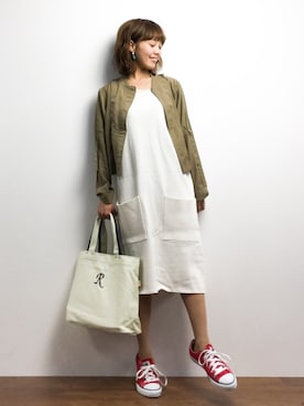 「FREE'S MART（フリーズマート）のアイテム（MA-1）」を使った、内山陽菜さん（レディース・149cm）の春コーディネート