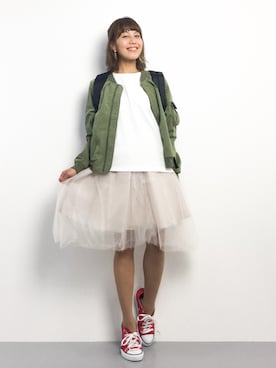 「RAY CASSIN（レイカズン）のアイテム（ブルゾン）」を使った、内山陽菜さん（レディース・149cm）の春コーディネート