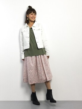 「RAY CASSIN（レイカズン）のアイテム（デニムジャケット）」を使った、内山陽菜さん（レディース・149cm）の春コーディネート