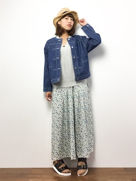 「サマーニット」｜「アイテム（ノーカラージャケット）」を使った、内山陽菜さん（レディース・149cm）の春コーディネート