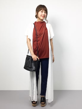 「ウェッジソール」｜「アイテム（シャツワンピース）」を使った、内山陽菜さん（レディース・149cm）の夏コーディネート