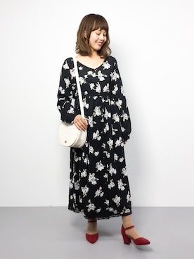 「黒いワンピース」｜内山陽菜さん（レディース・149cm）の夏コーディネート