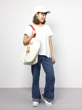 「SURF'S UP PEANUTS（サーフズアップピーナッツ）のアイテム」を使った、内山陽菜さん（レディース・149cm）の夏コーディネート