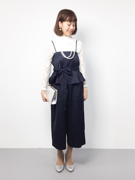 「ドレス」｜「アイテム（サロペット/オーバーオール）」を使った、内山陽菜さん（レディース・149cm）の秋コーディネート