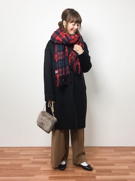 「赤チェック」｜「アイテム（バレエシューズ）」を使った、内山陽菜さん（レディース・149cm）の冬コーディネート