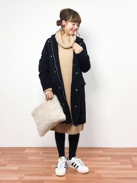 「大判ストール」｜「アイテム（その他アウター）」を使った、内山陽菜さん（レディース・149cm）の冬コーディネート