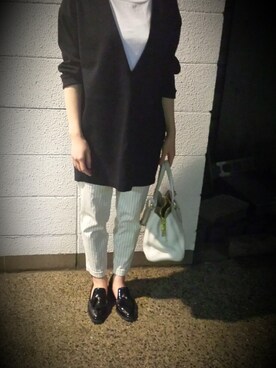 「ネイビー×ホワイト」｜「アイテム（その他トップス）」を使った、Aimさん（レディース・154cm）の春コーディネート