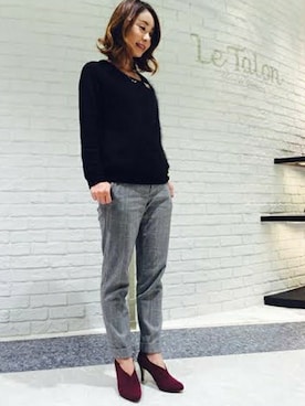 「LE TALON（ルタロン）の◇7.5CMスリットショートブーツ（ブーティ、レッド系）」を使った、Le Talon 博多店スタッフさん（レディース・160cm）の冬コーディネート