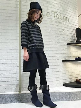 「LE TALON（ルタロン）の◇ITALYファーミドルブーツ（ブーツ、ブルー系）」を使った、Le Talon 博多店スタッフさん（レディース・160cm）の冬コーディネート
