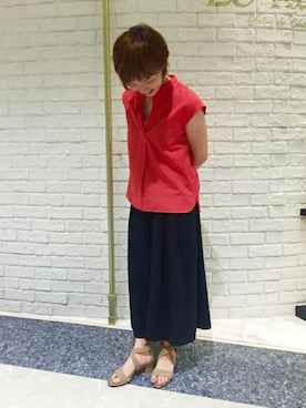 「LE TALON（ルタロン）の3.5cmクロスベルトサンダル（サンダル、ベージュ系）」を使った、Le Talon 博多店スタッフさん（レディース・160cm）の夏コーディネート