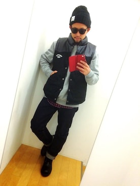 「アイテム（ニットキャップ/ビーニー）」を使った、ちゅうさん（メンズ・166cm）の冬コーディネート