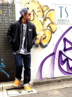 「アイテム（ミリタリージャケット）」を使った、ちゅうさん（メンズ・166cm）の冬コーディネート