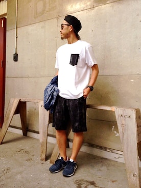 「ポケットＴシャツ」｜「アイテム（キャップ）」を使った、ちゅうさん（メンズ・166cm）の夏コーディネート
